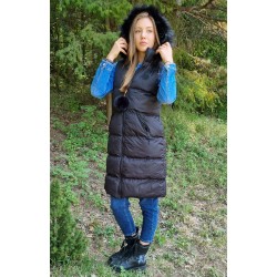 Дамски елек с качулка City Angels Jeans, черен с пух 6774